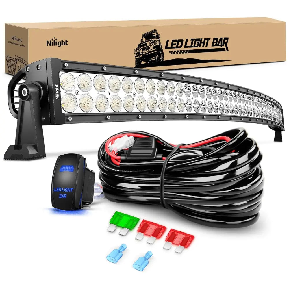 Barra de luz LED Nilight ZH116 | Barra de luz LED curva de doble fila de 50 pulgadas y 288W con luz combinada puntual y de inundación | Arnés de cableado de 12AWG e interruptor de 5 pines
