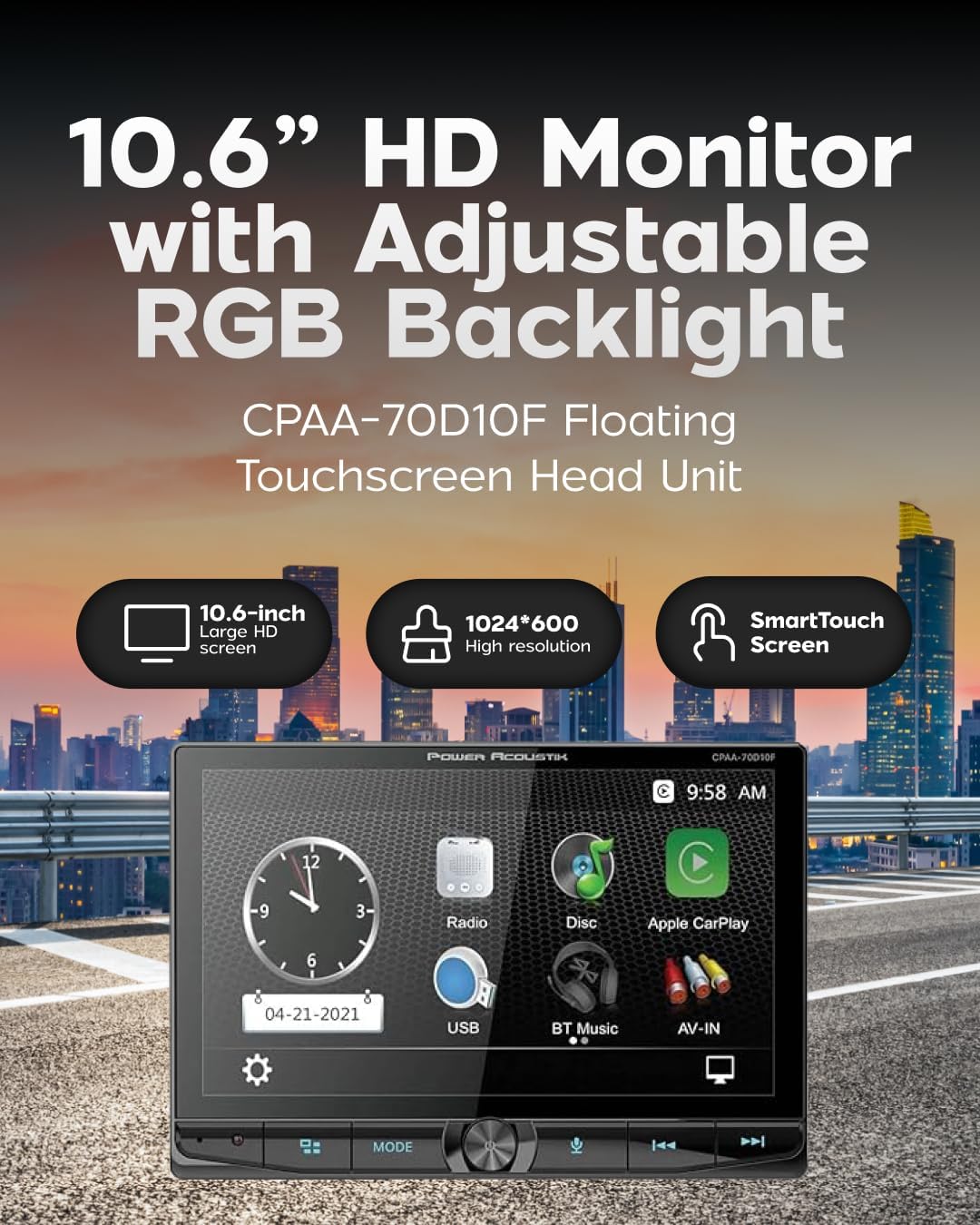 Power Acoustik CPAA-70D10F Car Stereo - Apple CarPlay & Android Auto Head Unit