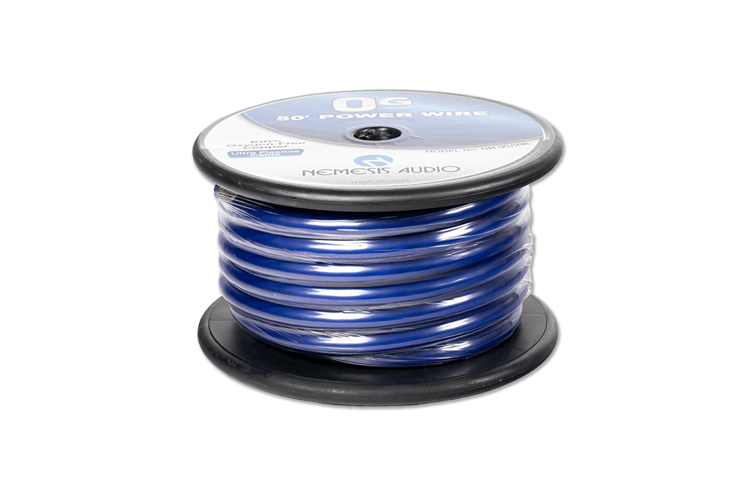 Nemesis NM-0/50BL | Cable de alimentación azul de calibre 0 y 50 pies. Flexible, duradero, para cableado de audio de coche de alto rendimiento.