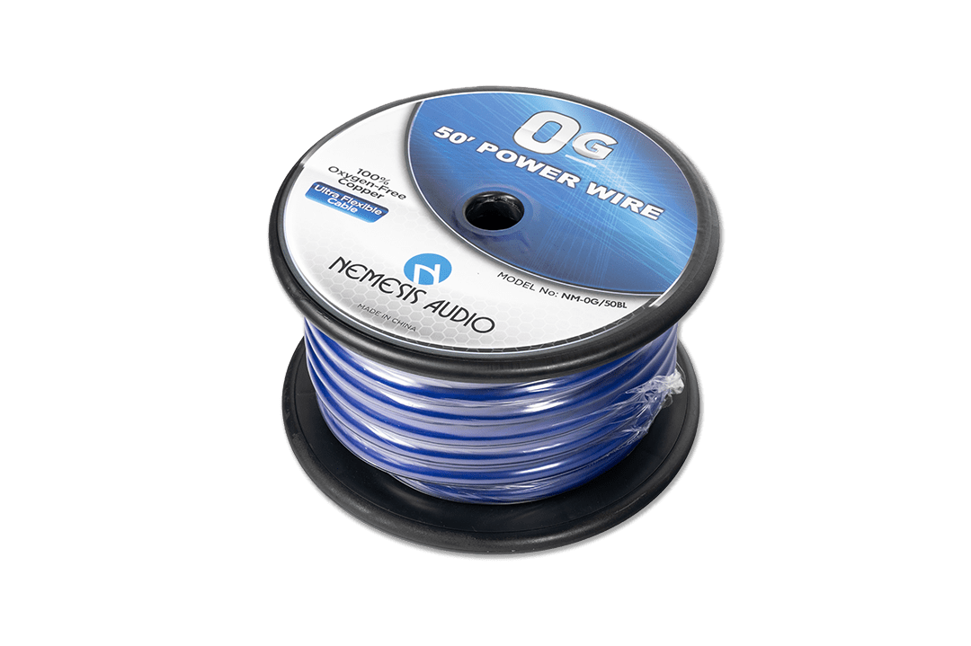 Nemesis NM-0/50BL | 0-gauge 50ft blue power wire. flexible, durable, for high-performance car audio wiring.