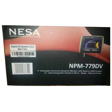 Monitor universal preinstalado para reposacabezas NESA NPM-779DV-7" con reproductor de DVD combinado incorporado (3 fundas intercambiables para reposacabezas en beige, negro y gris)