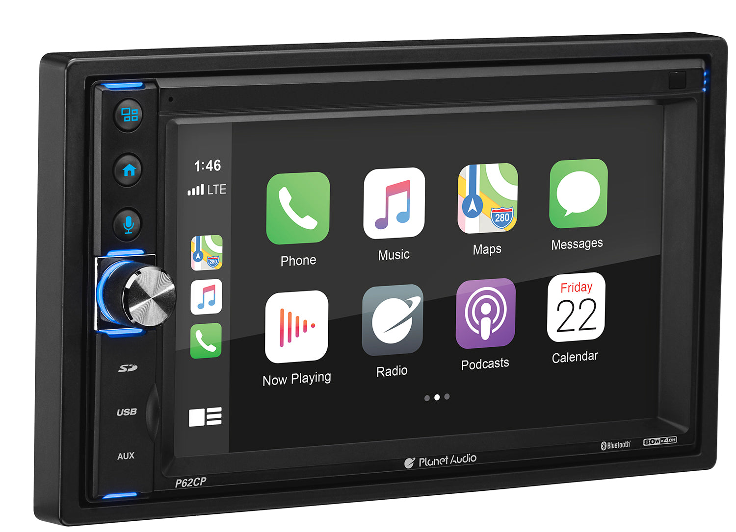 Planet Audio P62CP Double-DIN MECH-LESS Multimedia Player | 6.2" Touchscreen | Wired Apple CarPlay | Bluetooth | No CD/DVD