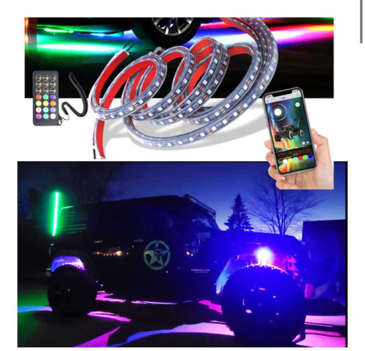 GENSSI 4PC-UNDRGLOW-CHS - 4 Strip Flexible Chase LED Under Body Glow Kit Wireless with Remote Control